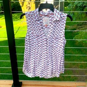 Size M Bicycles Anthropologie Sleeveless blouse with navy & orange bikes